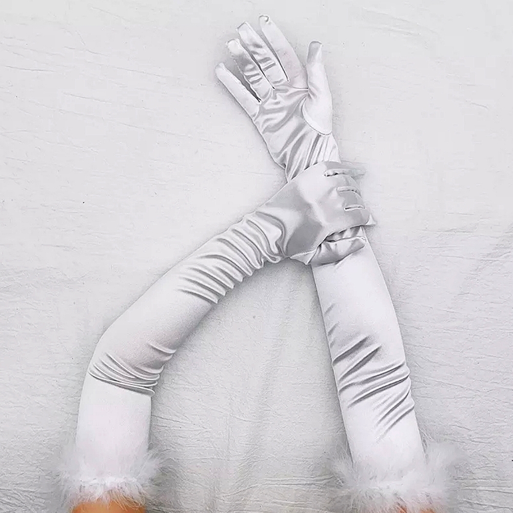 Exquisite Designer Faux Fur Trimmed Opera Gloves Beidal, Tea, Formal